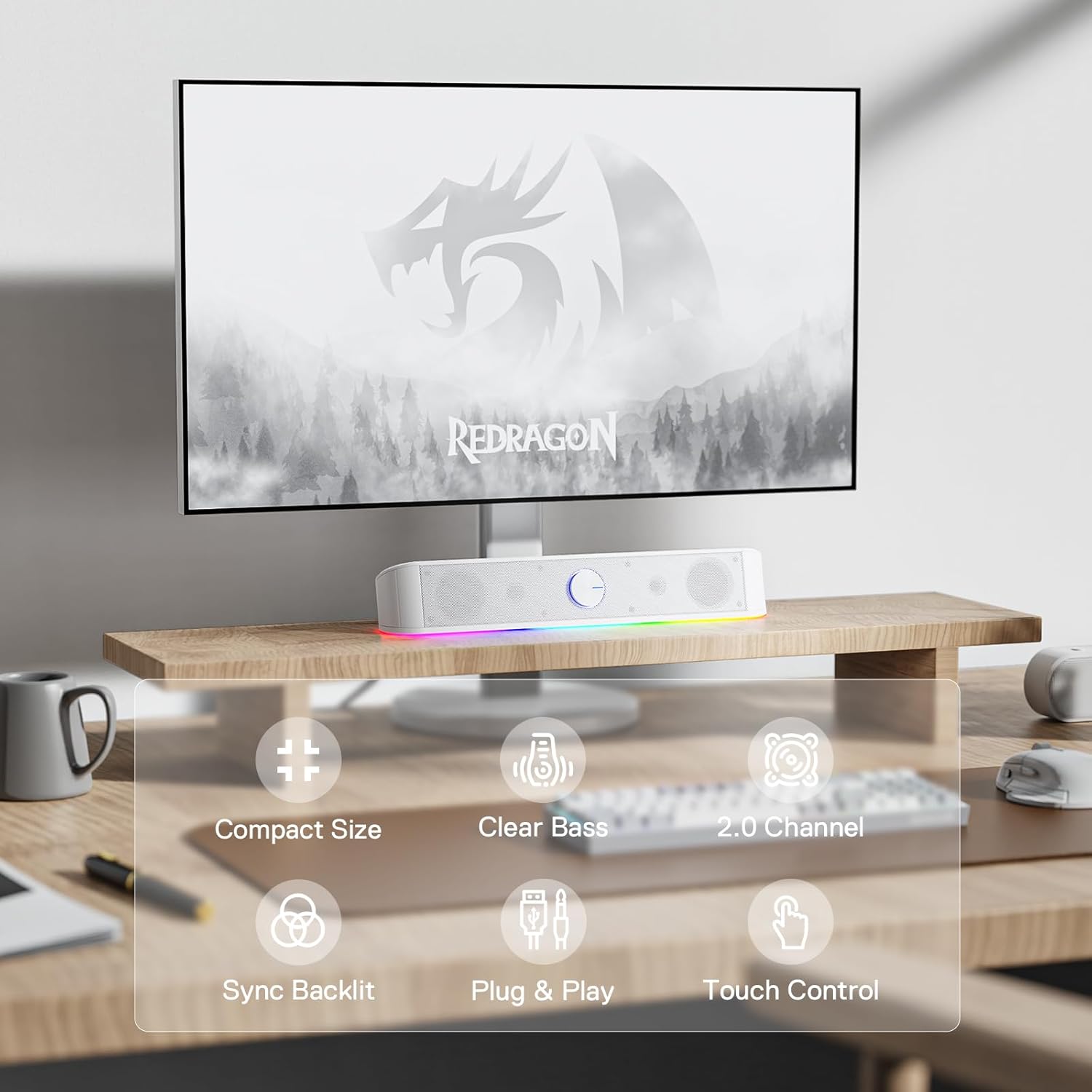(Refurbished) Adiemus GS560 - RGB 2.0 Channel USB Wired Soundbar (White)