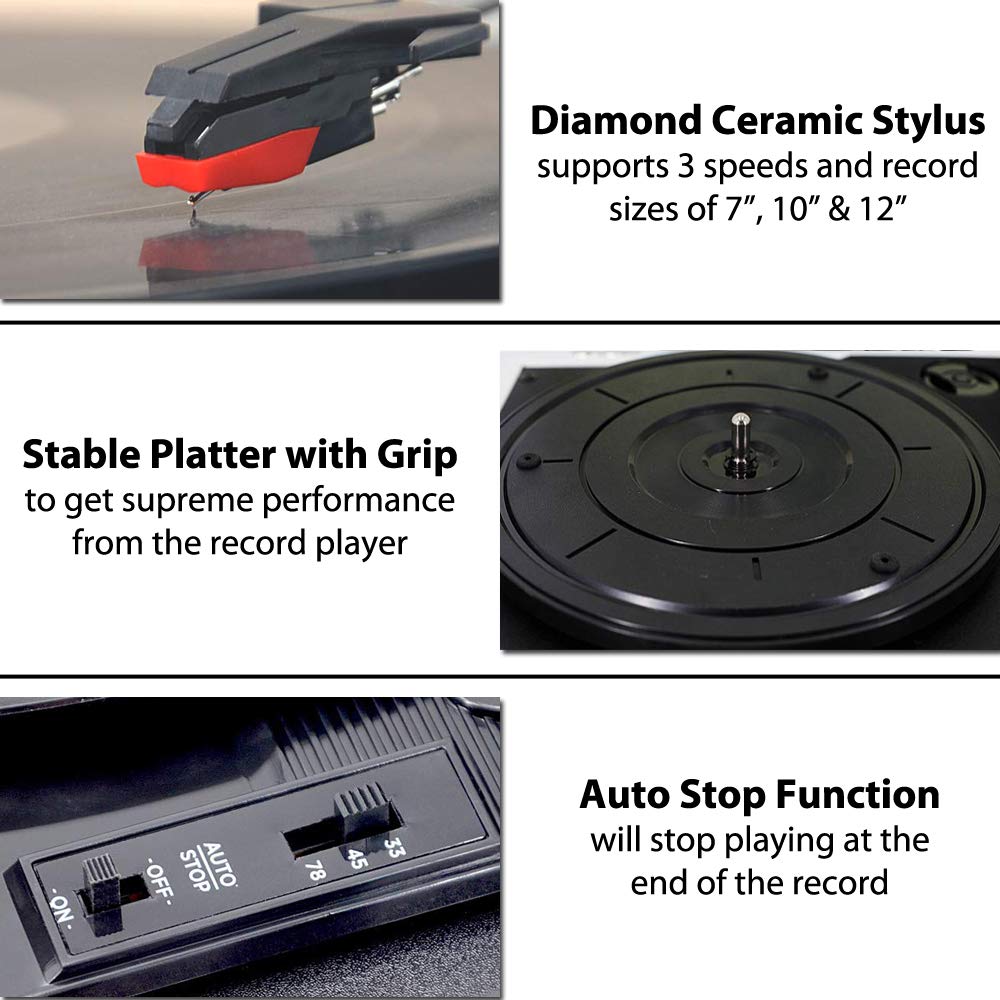 Refurbished CLAW Stag Superb Plus - Turntable with Built-in Stereo Speaker and USB Digital Conversion Software for PC (Wood)