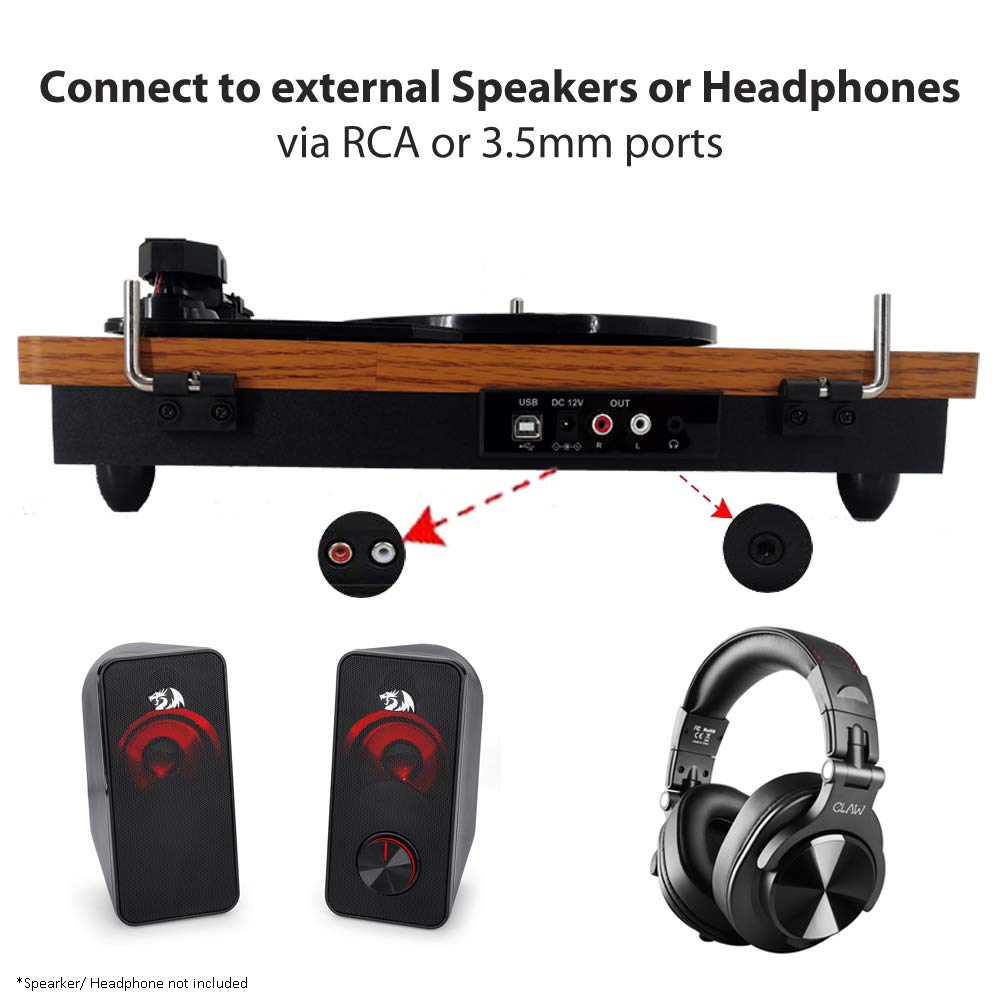 Refurbished CLAW Stag Superb Plus - Turntable with Built-in Stereo Speaker and USB Digital Conversion Software for PC (Wood)