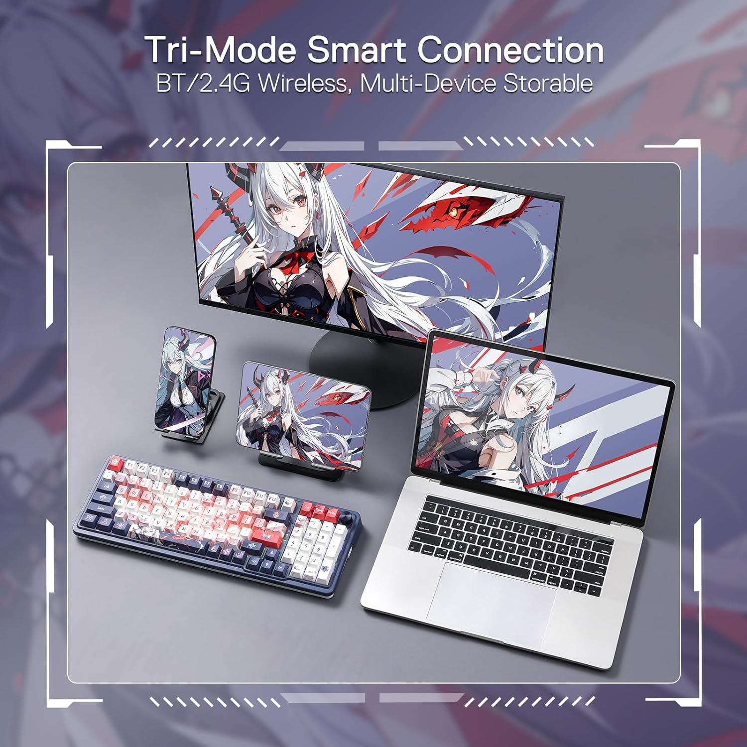 (Refurbished) Redragon Eisa Pro K686 Pro - Wired+2.4Ghz+Bluetooth Mechanical Keyboard Anime Theme (Custom Hi-Fi Linear Switch)