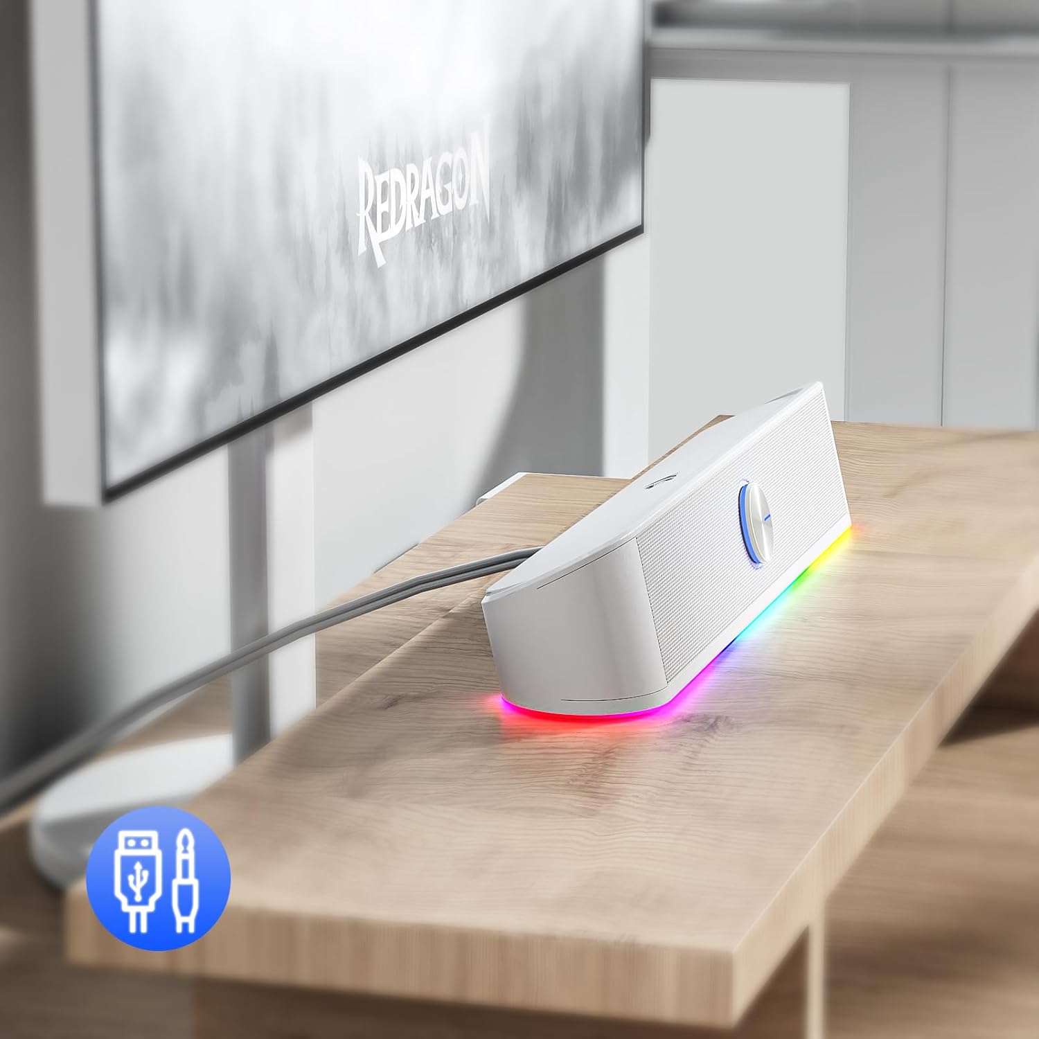 (Refurbished) Adiemus GS560 - RGB 2.0 Channel USB Wired Soundbar (White)