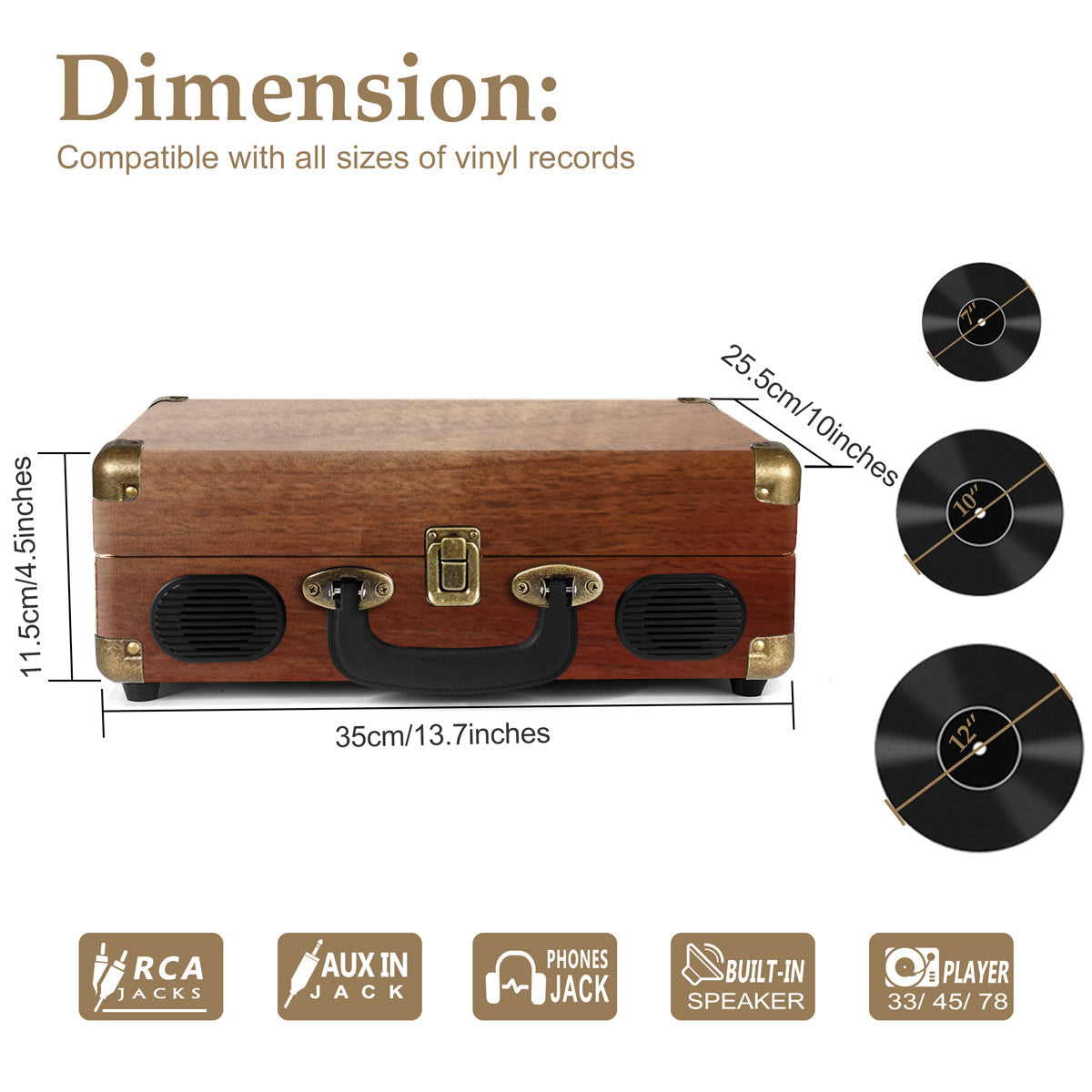 CLAW Stag Portable - Turntable with built-in stereo speaker (Red Wood) (Use Code ORIGIN10 to Get 10% DIscount)