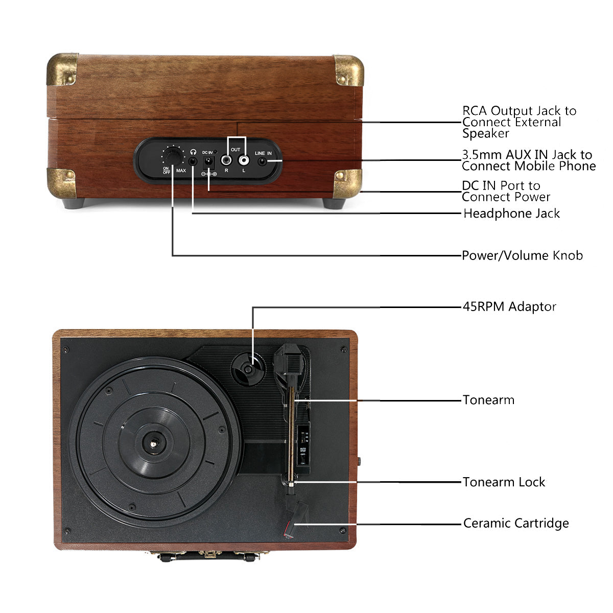 CLAW Stag Portable - Turntable with built-in stereo speaker (Red Wood) (Use Code ORIGIN10 to Get 10% DIscount)