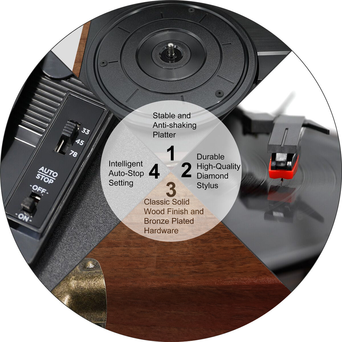 CLAW Stag Portable - Turntable with built-in stereo speaker (Red Wood) (Use Code ORIGIN10 to Get 10% DIscount)