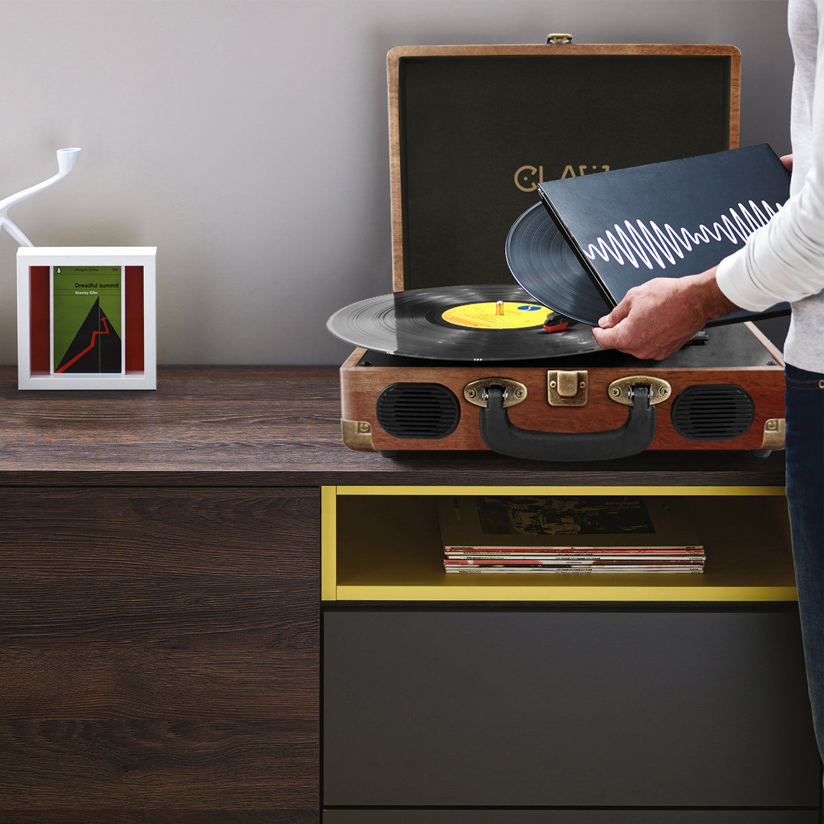 CLAW Stag Portable - Turntable with built-in stereo speaker (Red Wood) (Use Code ORIGIN10 to Get 10% DIscount)