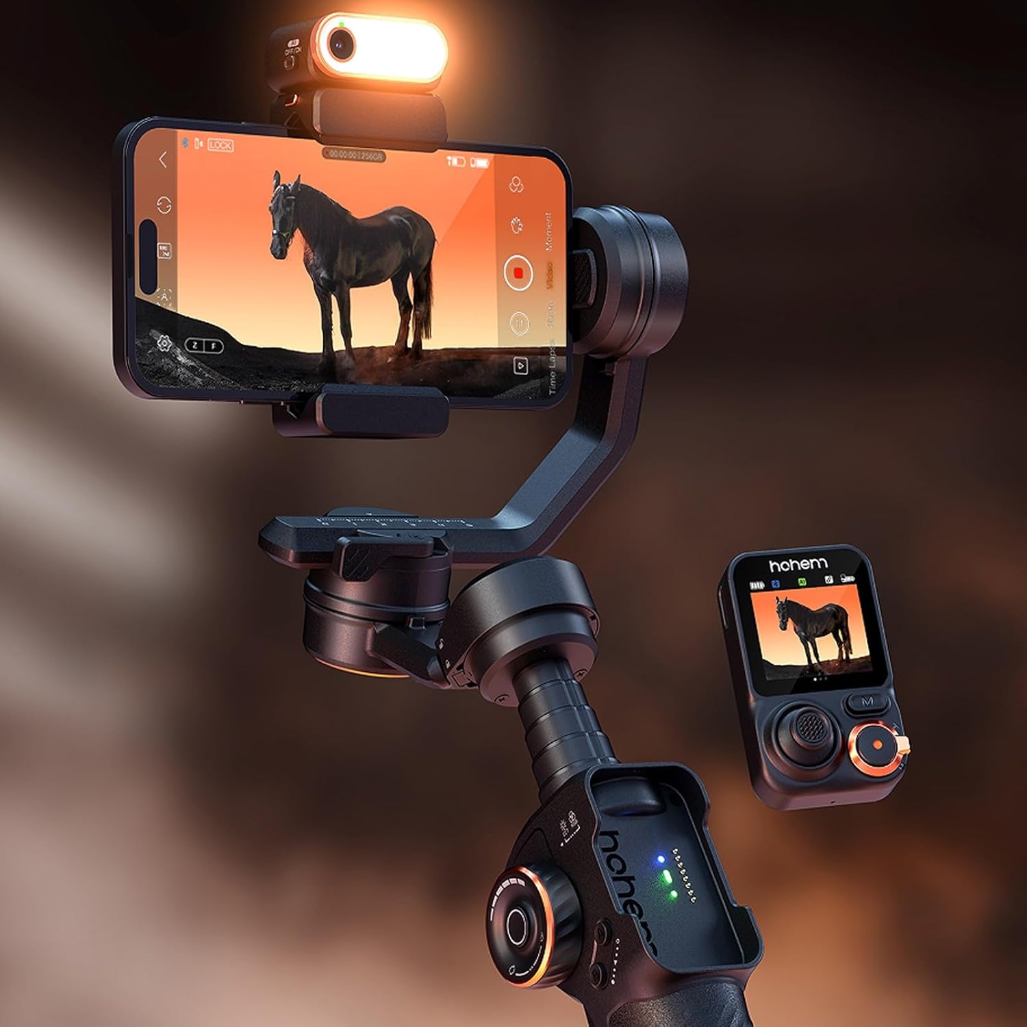 Hohem M7 - Handheld Mobile Gimbal with AI Trackers, Fill Light, Extension Pole and Detachable Touch Screen Remote