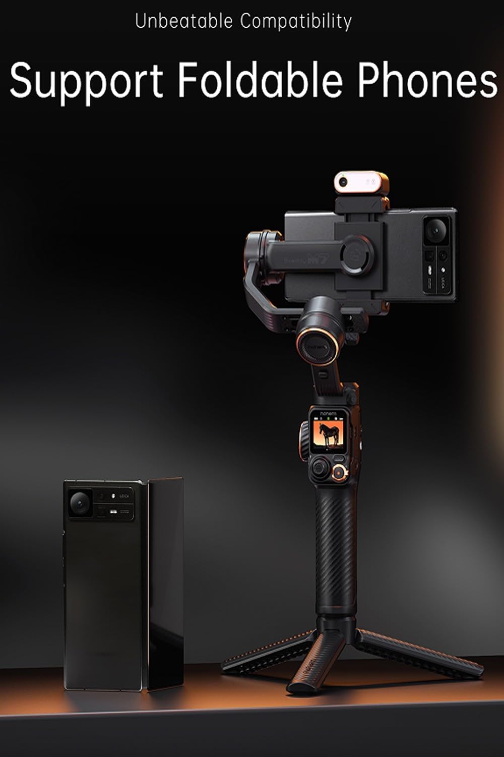 Hohem M7 - Handheld Mobile Gimbal with AI Trackers, Fill Light, Extension Pole and Detachable Touch Screen Remote