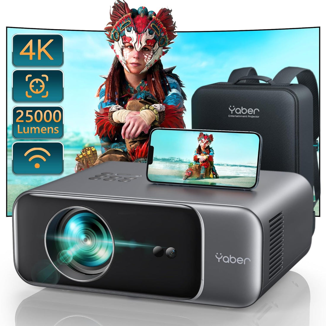 Yaber PRO V9 - Bluetooth and WIFI 6 Home Projector with built in Android System