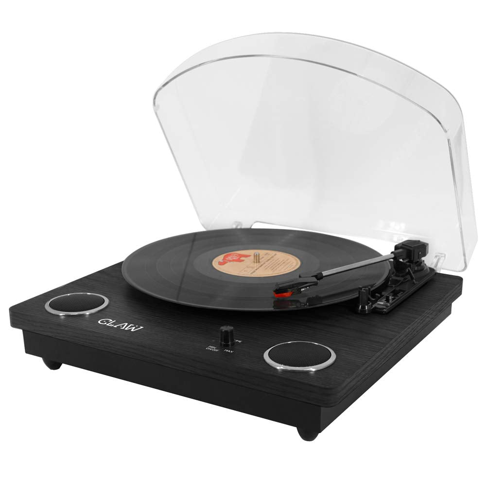 CLAW Stag Superb Plus - Turntable with Built-in Stereo Speaker and USB Digital Conversion Software for PC (Black)