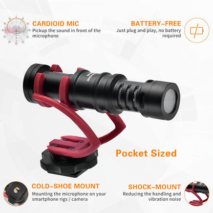 Comica CVM-VM10II - Micro Cardioid Condenser Shotgun Video Microphone (Red)