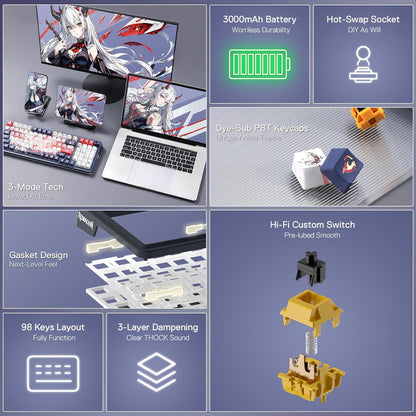 (Refurbished) Redragon Eisa Pro K686 Pro - Wired+2.4Ghz+Bluetooth Mechanical Keyboard Anime Theme (Custom Hi-Fi Linear Switch)