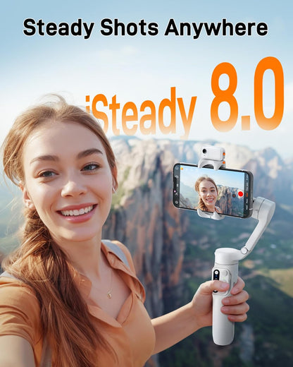 Hohem V3 - Handheld Gimbal with AI tracker, Detachable Remote and Built-In Tripod Extension (White)