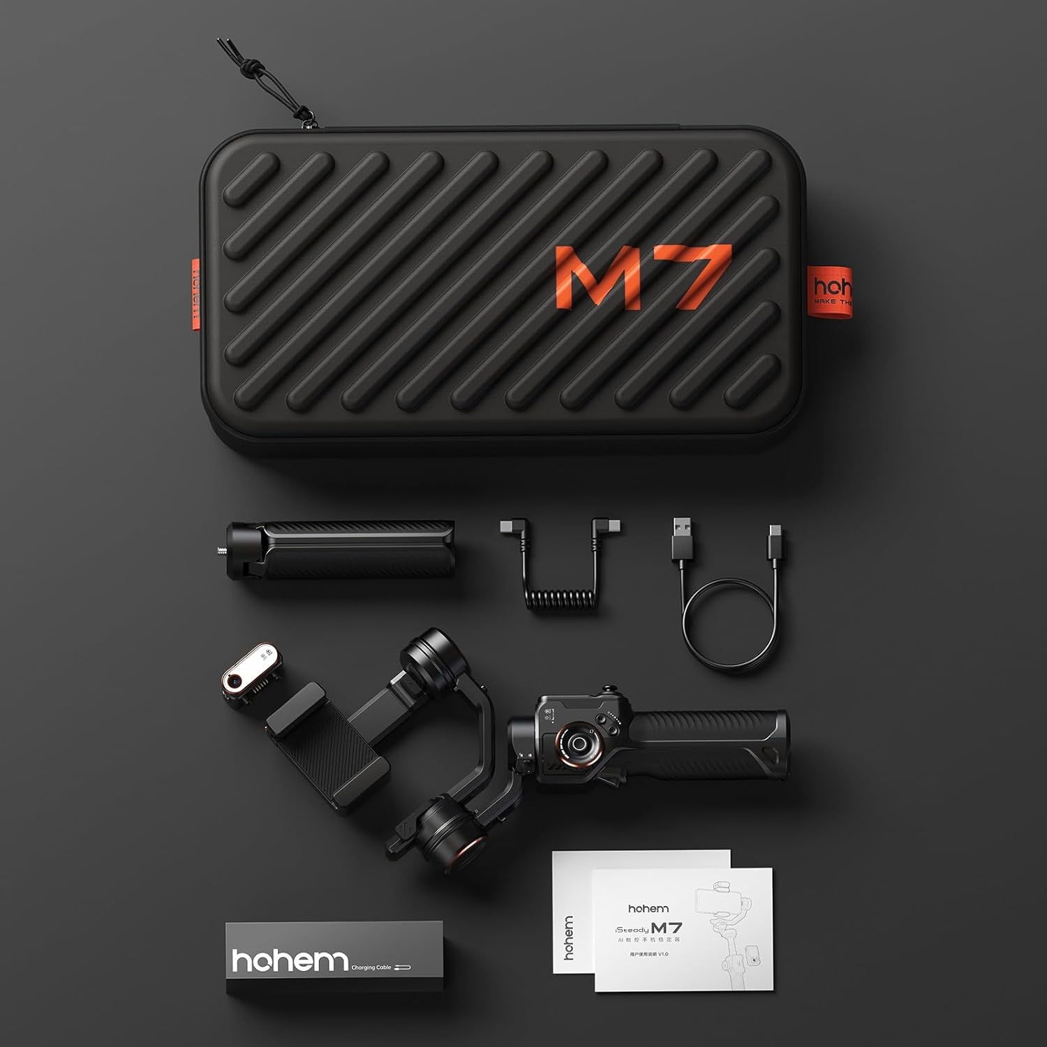 Hohem M7 - Handheld Mobile Gimbal with AI Trackers, Fill Light, Extension Pole and Detachable Touch Screen Remote