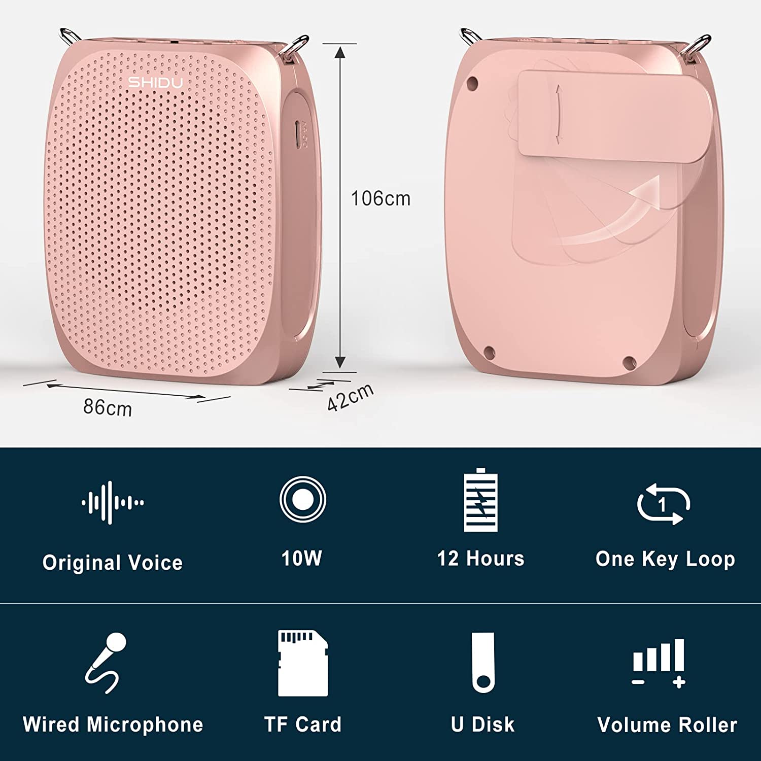 Shidu S258 - Wired Portable Voice Amplifier (Rose Gold)
