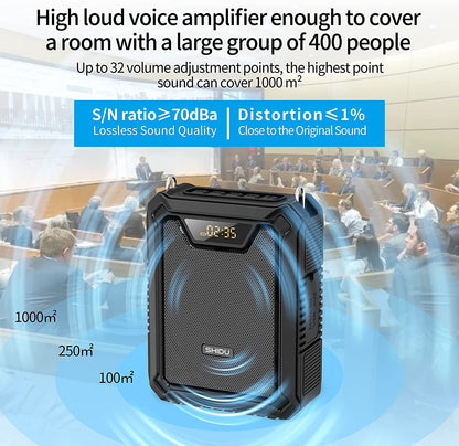 Shidu M808 - Wired Portable Voice Amplifier with LED Display and Speaker (Black)