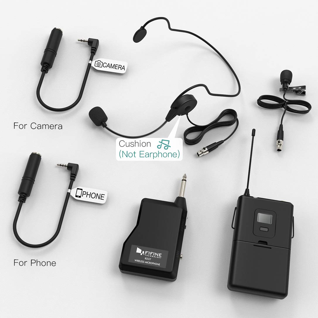 Fifine K037B - Wireless Lavalier Lapel Microphone With Headset