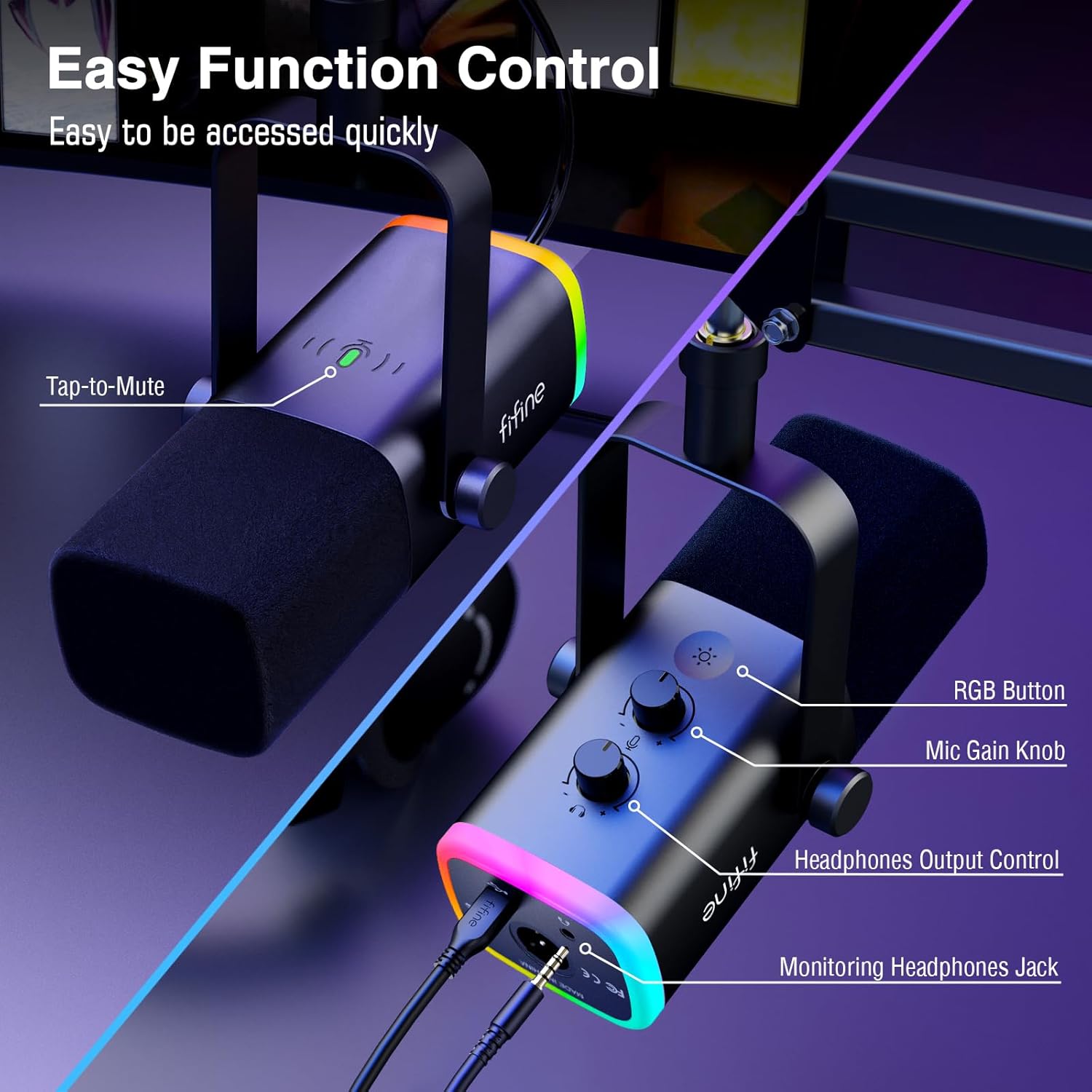 Fifine Ampligame AM8T - XLR/USB Microphone Kit with Mute Button and Headphone Jack