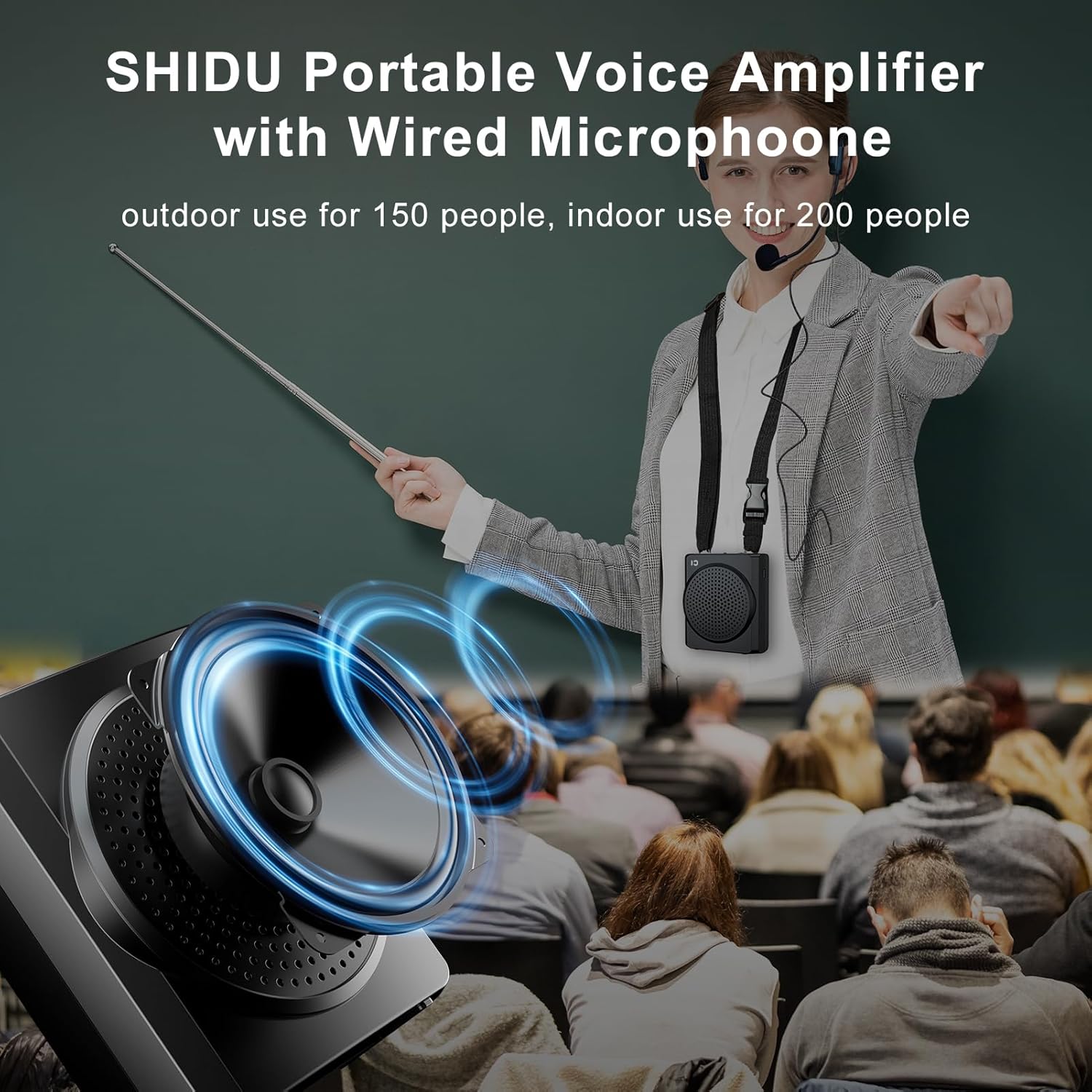 Shidu S617 - Wired Portable Voice Amplifier with Bluetooth Speaker