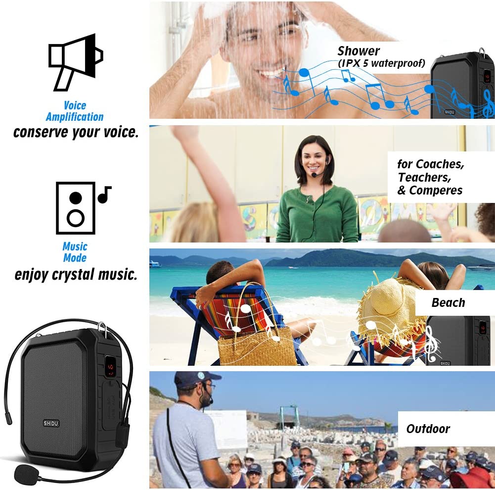 Shidu M800 - Wired Portable Voice Amplifier with Bluetooth Speaker (Black)