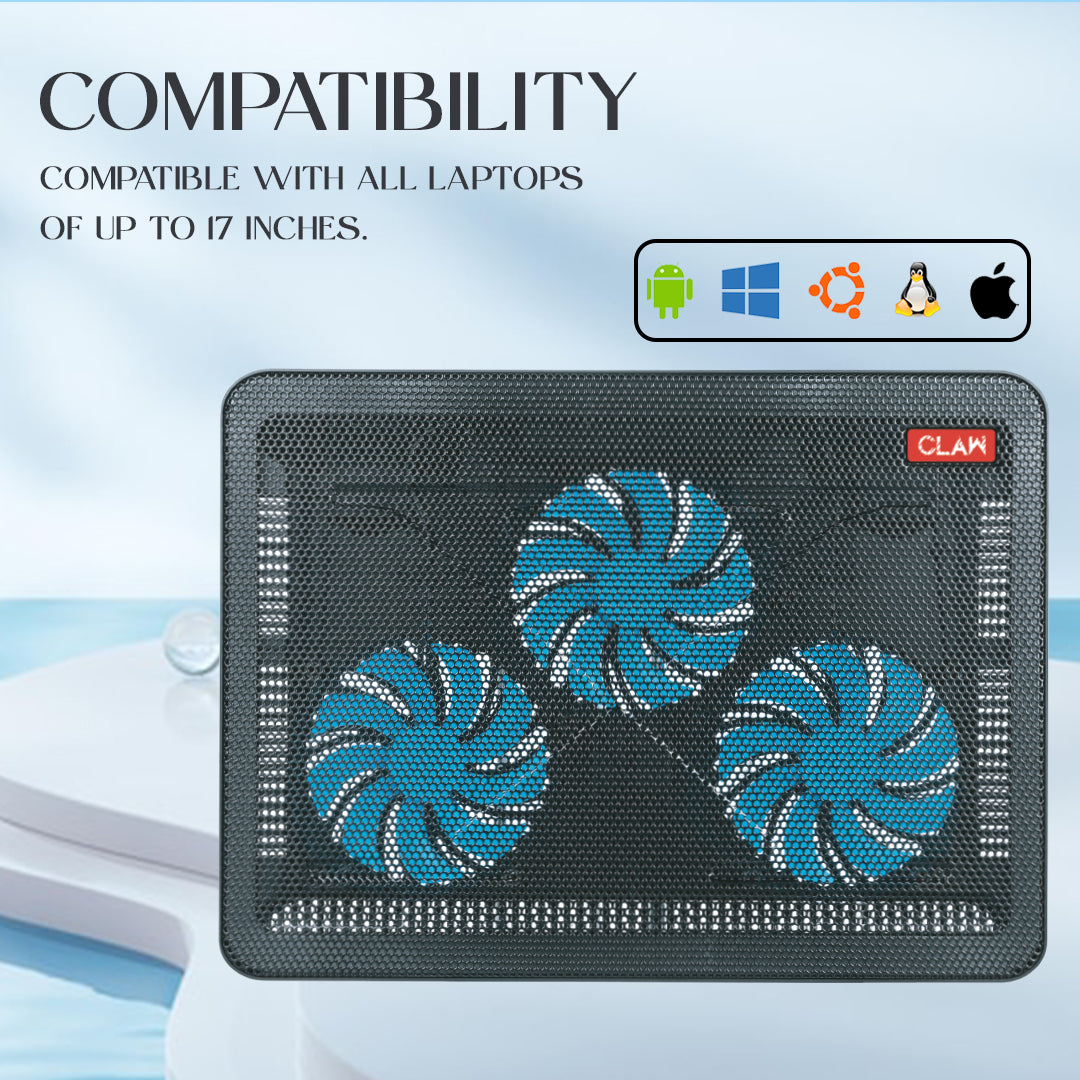 CLAW Breeze C3 - 3 Motor Laptop Cooling Pad with Dual USB Hub (Black and Blue) (Use Code Origin5 to Get 5% DIscount)