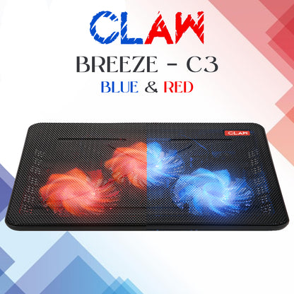 CLAW Breeze C3 - 3 Motor Laptop Cooling Pad with Dual USB Hub (Black and Red) (Use Code Origin5 to Get 5% DIscount)