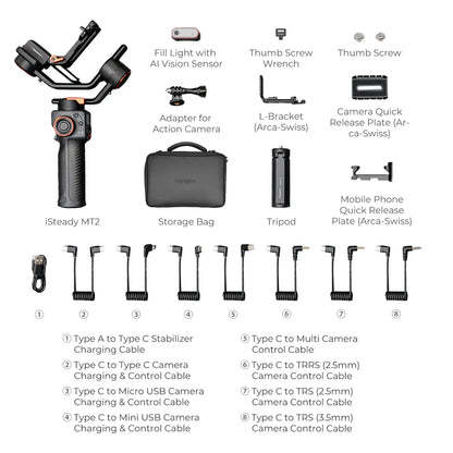Hohem MT2 Kit - 4-in-1 Gimbal for Camera, Pocket Camera, Action Camera and Smart Phone with AI Tracker and RGB Fill Light