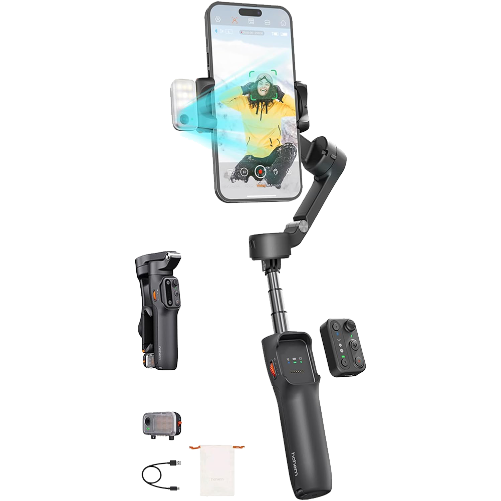 Hohem V3 - Handheld Gimbal with AI tracker, Detachable Remote and Built-In Tripod Extension (Black)