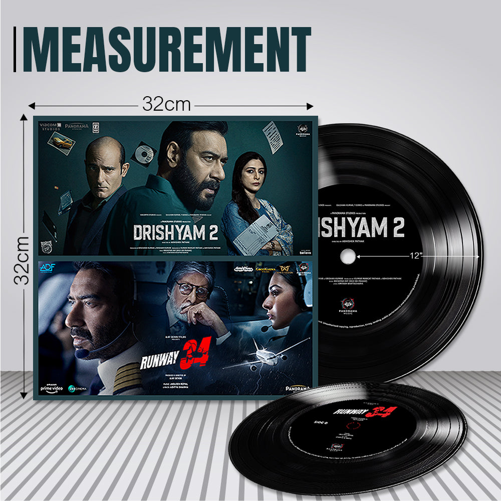 Vinyl Record Disc – Drishyam 2 + Runway 34 Premium Vinyl with 33 1/3 RPM speed  support | Made in India