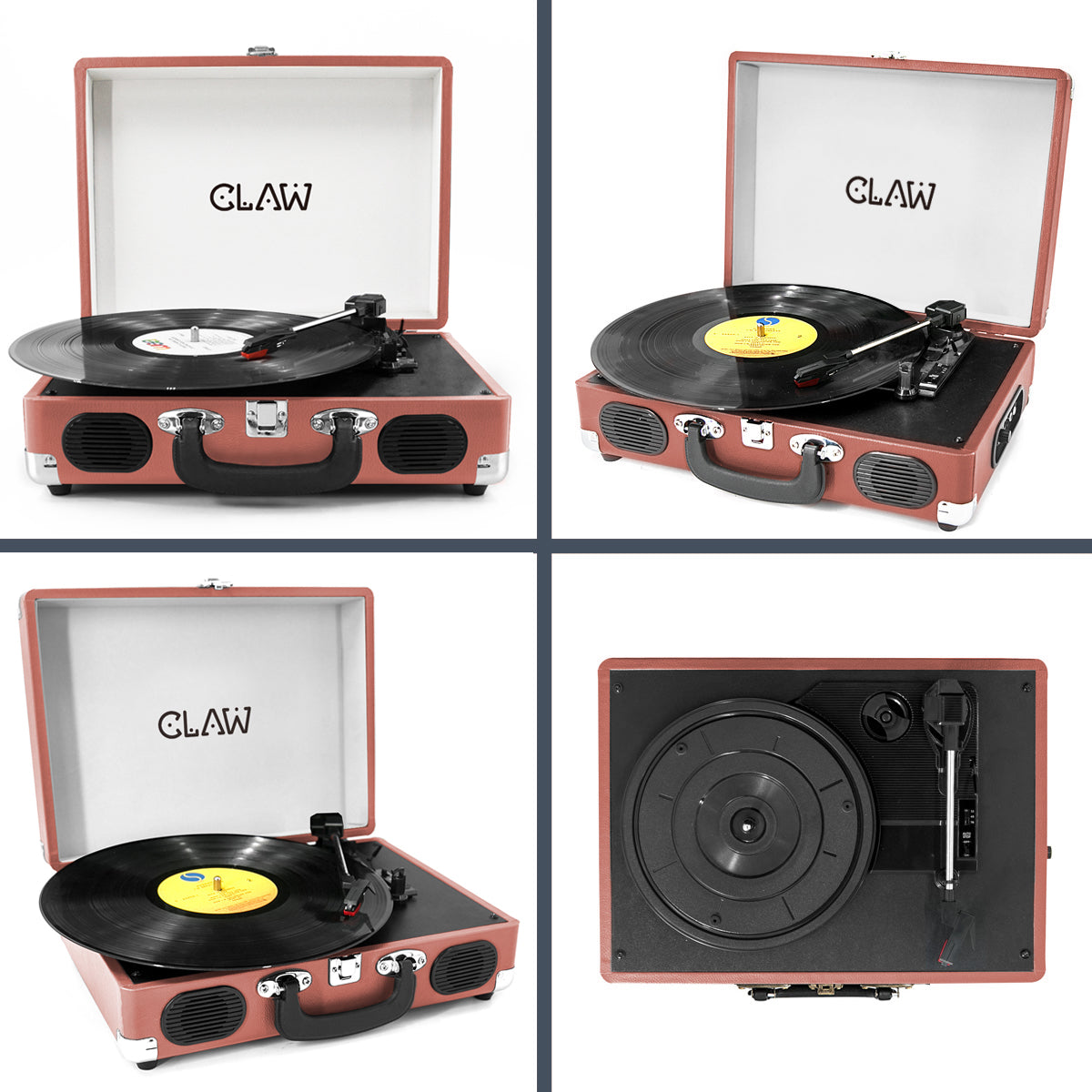CLAW Stag Portable - Turntable with built-in stereo speaker (Pink) (Use Code Origin5 to Get 5% Discount)