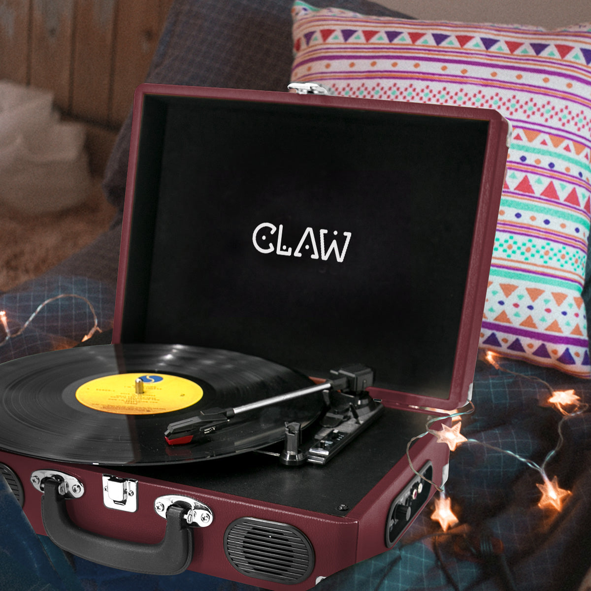 CLAW Stag Portable - Turntable with built-in stereo speaker (Wine Red) (Use Code Origin5 to Get 5% Discount)