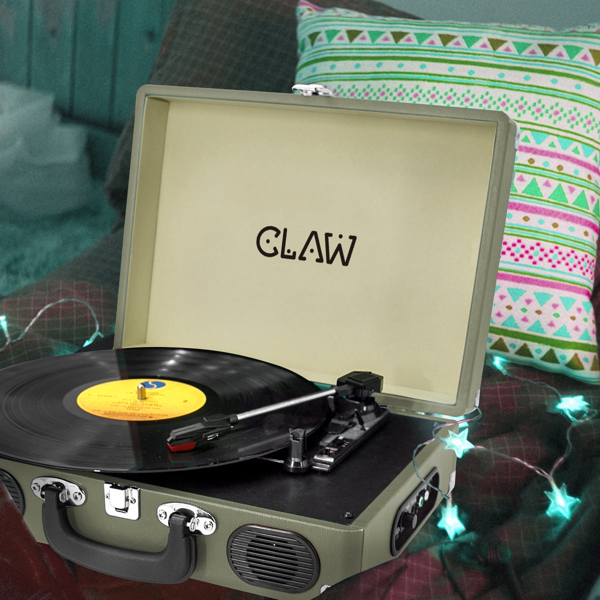 CLAW Stag Portable - Turntable with built-in stereo speaker (Celadon + Cream) (Use Code Origin5 to Get 5% Discount)