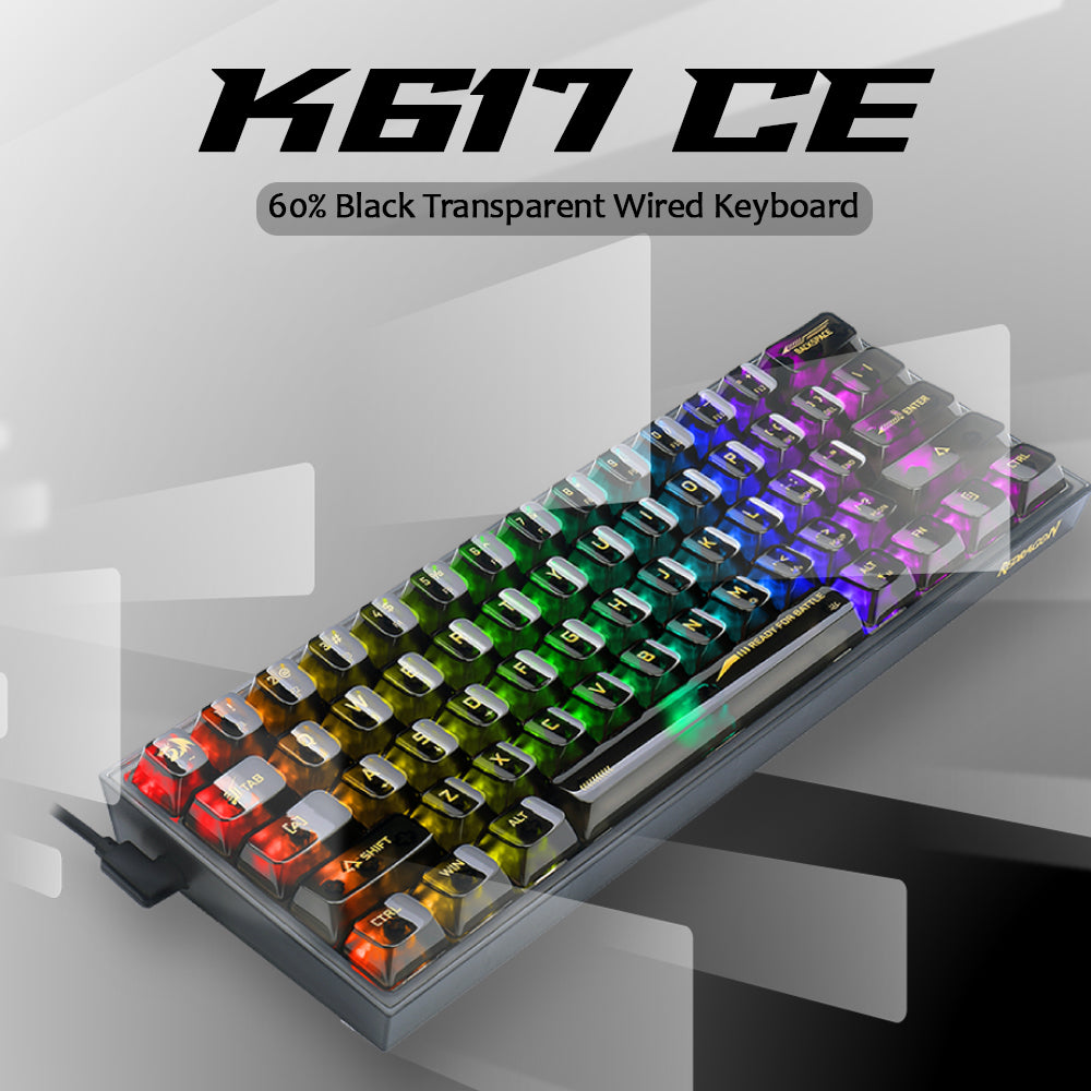 Redragon Fizz K617 - 60% Wired Mechanical Keyboard Black Transparent (Translucent Custom  Switch)