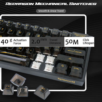 Redragon Fizz K617 - 60% Wired Mechanical Keyboard Black Transparent (Translucent Custom  Switch)