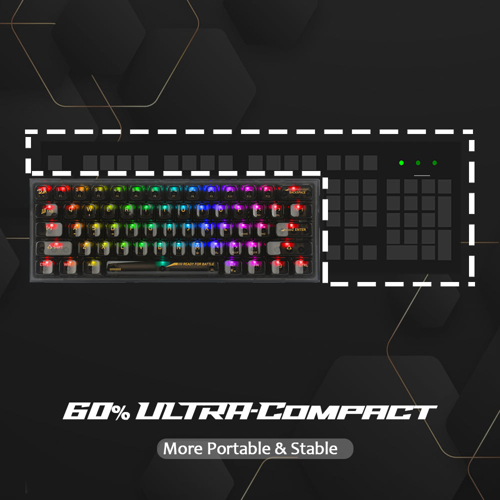 Redragon Fizz K617 - 60% Wired Mechanical Keyboard Black Transparent (Translucent Custom  Switch)