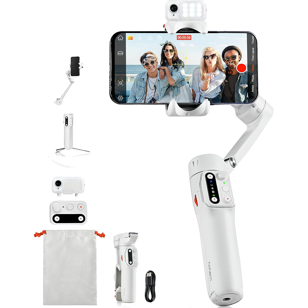 Hohem V3 - Handheld Gimbal with AI tracker, Detachable Remote and Built-In Tripod Extension (White)