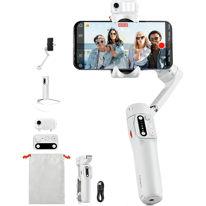 Hohem V3 - Handheld Gimbal with AI tracker, Detachable Remote and Built-In Tripod Extension (White)