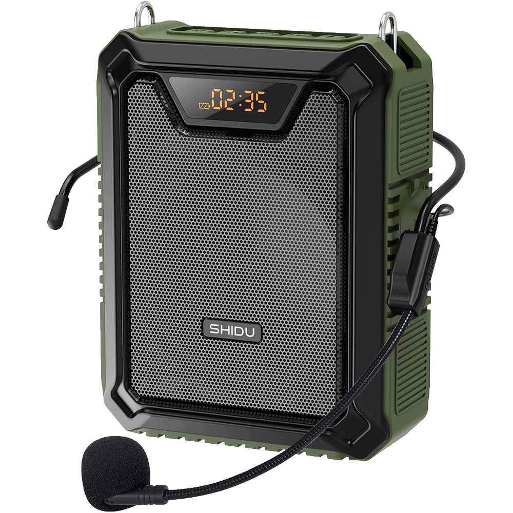 Shidu M808 - Wired Portable Voice Amplifier with LED Display and Speaker (GREEN)
