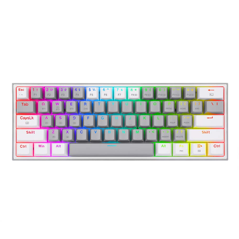 Redragon Fizz Pro K616 - 60% Wired+2.4ghz+Bt Mechanical Keyboard Grey and White (Red Switch)