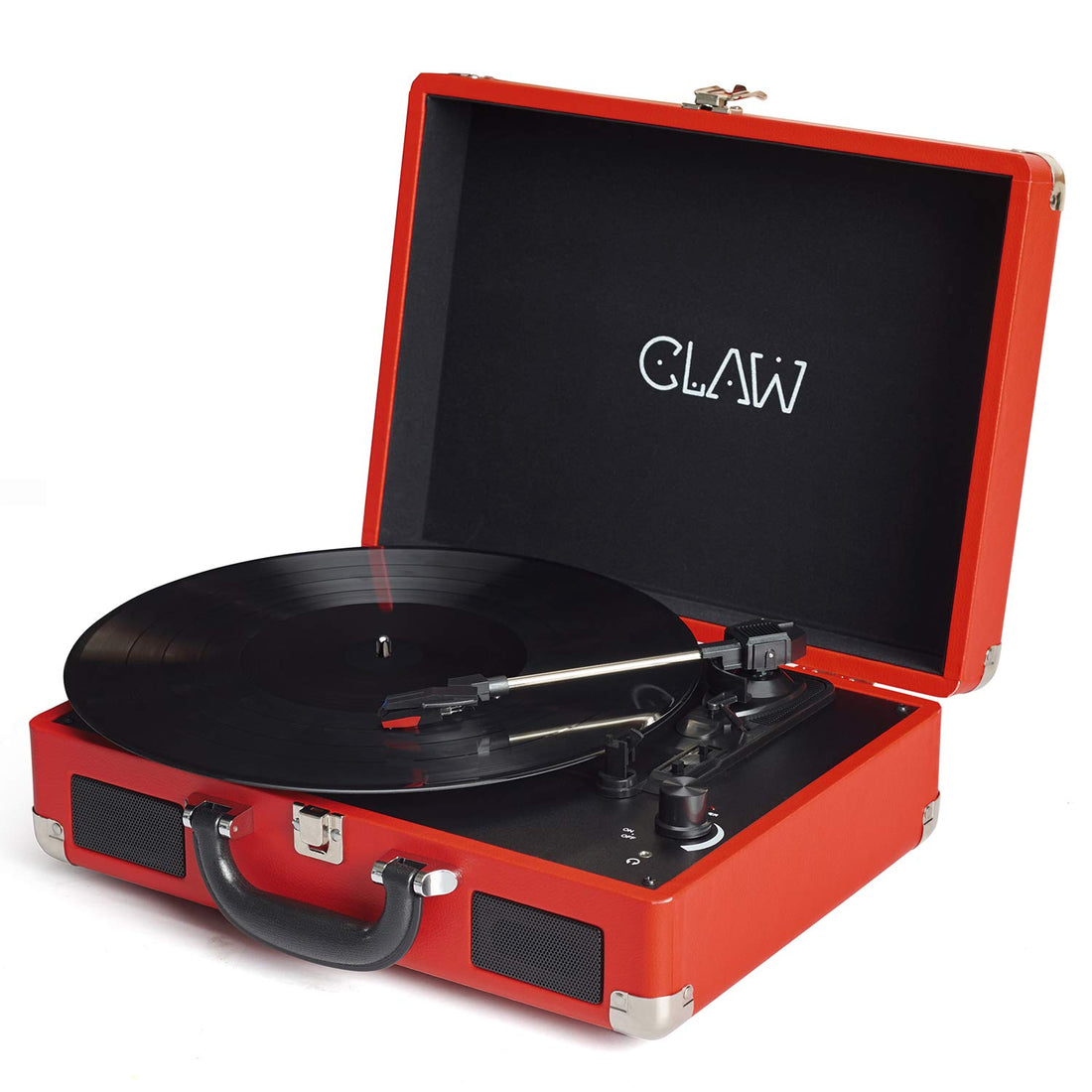 CLAW Stag Portable - Turntable with Built-in Stereo Speakers (Red) (Use Code Origin5 to Get 5% DIscount)