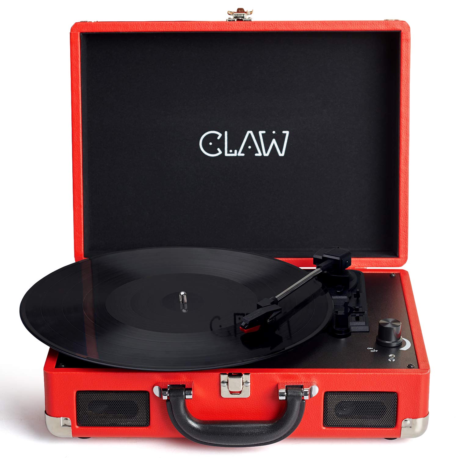 CLAW Stag Portable - Turntable with Built-in Stereo Speakers (Red) (Use Code Origin5 to Get 5% Discount)