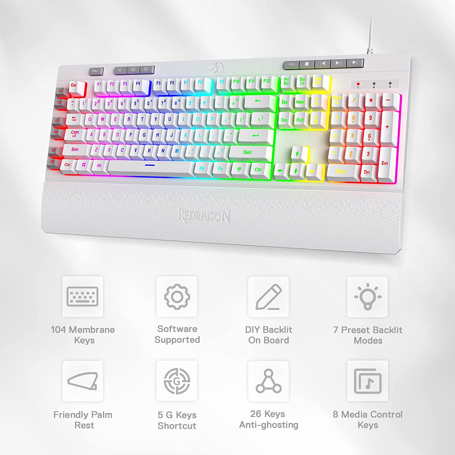 Redragon Shiva K512- Wired Membrane Keyboard RGB White