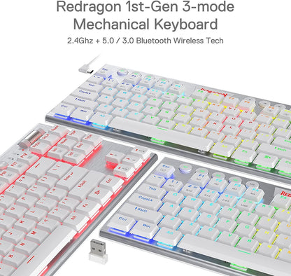Redragon Horus K621 TKL Wired+2.4Ghz+BT Mechanical Keyboard White (Red Switch)