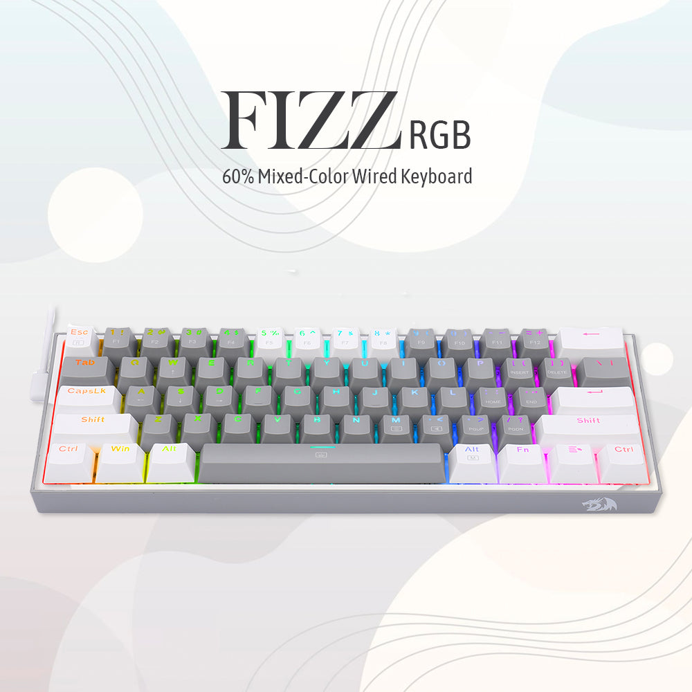 (Refurbished) Redragon Fizz K617 - 60% Wired Mechanical Keyboard Grey And White (Red Switches)