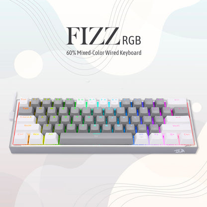 (Refurbished) Redragon Fizz K617 - 60% Wired Mechanical Keyboard Grey And White (Red Switches)