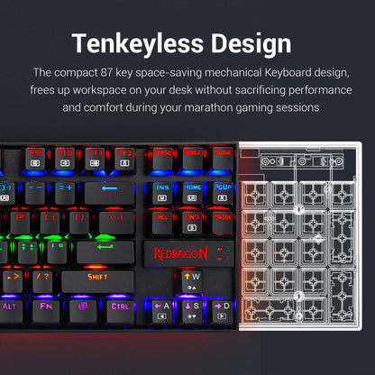 Redragon Kumara K552 - TKL Wired Mechanical Keyboard Rainbow (Red Switch)