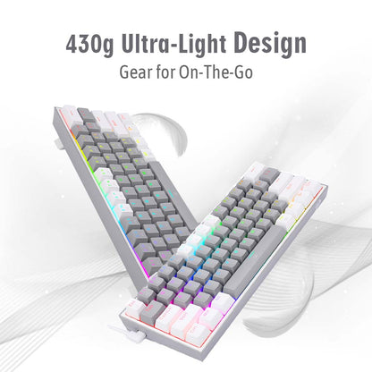 Redragon Fizz Pro K616 - 60% Wired+2.4ghz+Bt Mechanical Keyboard Grey and White (Red Switch)