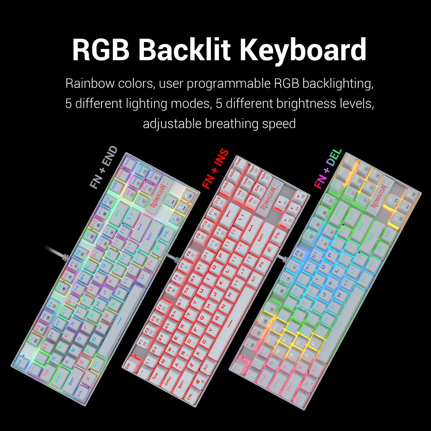 Redragon Kumara K552 - TKL Wired Mechanical Keyboard RGB White (Blue Switch)