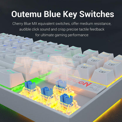 Redragon Kumara K552 - TKL Wired Mechanical Keyboard RGB White (Blue Switch)
