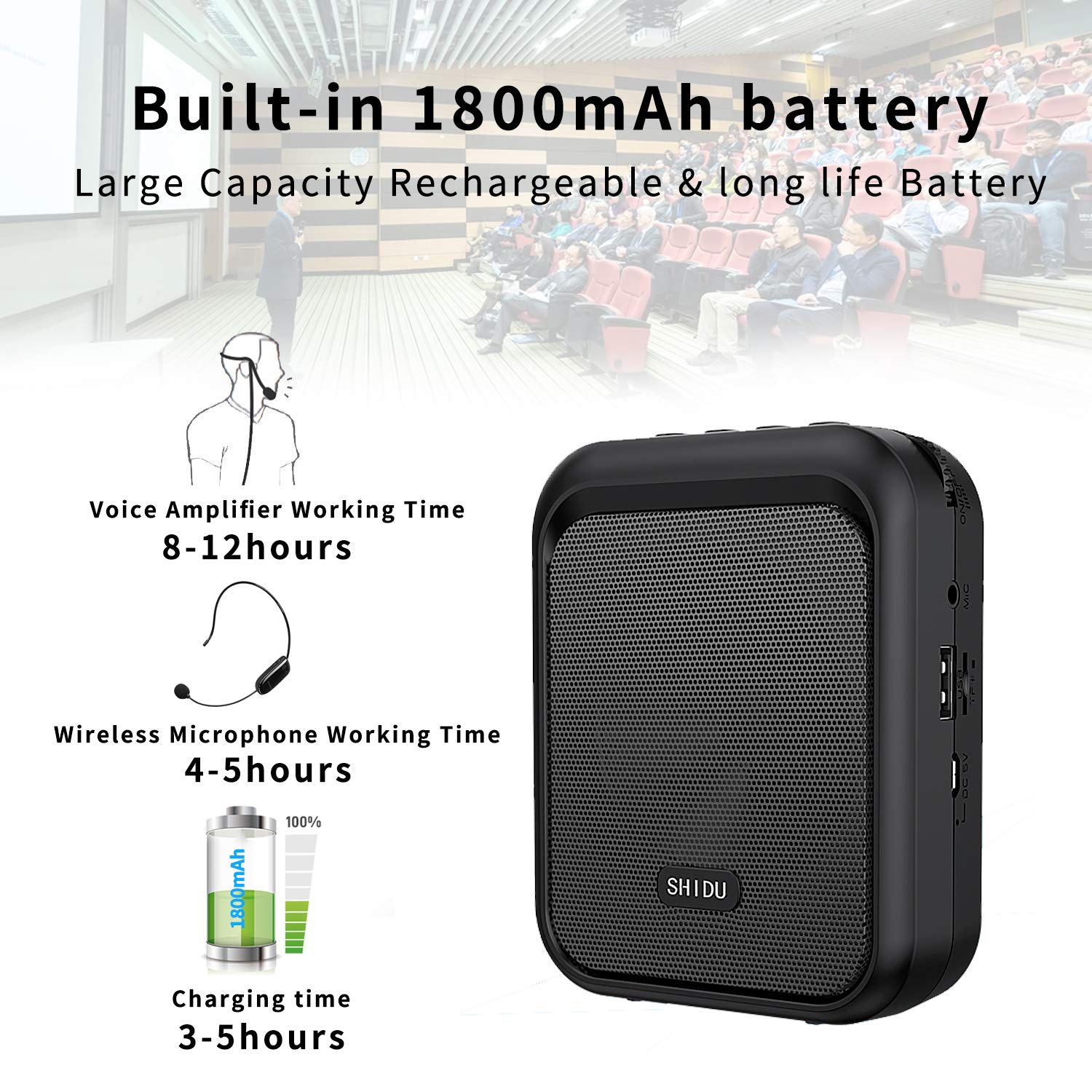 Shidu S40 - Wireless Portable Mini Voice Amplifier with Bluetooth Speaker