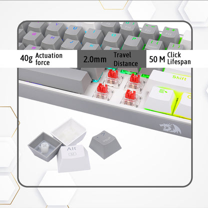 (Refurbished) Redragon Fizz K617 - 60% Wired Mechanical Keyboard Grey And White (Red Switches)